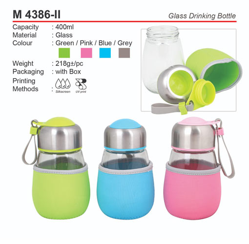 Glass Drinking Bottle with Pouch (M4386-II)