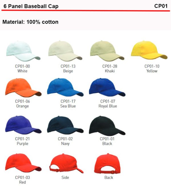 6 Panel Cotton Cap (CP01)