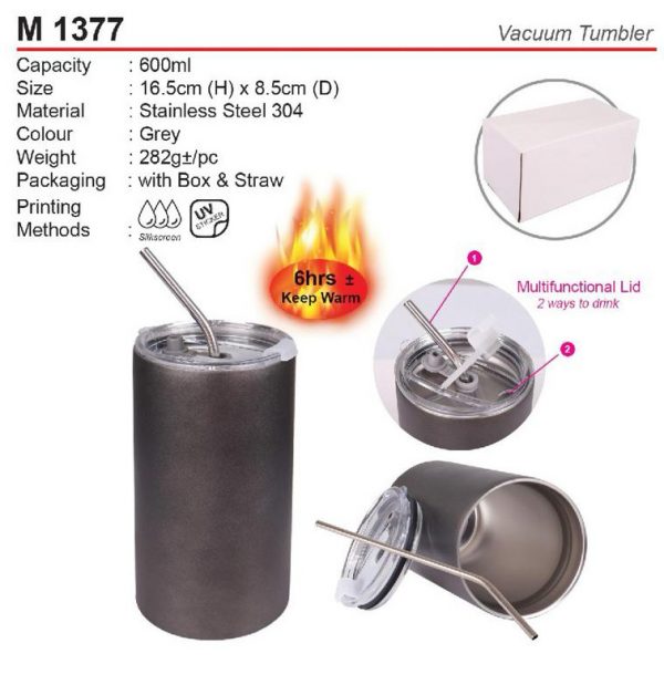 Vacuum Tumbler with Straw (M1377)